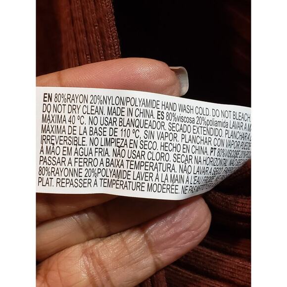 Forever 21 Fit & Flare Dress Women's Size OX Brown Rayon Ribbed Knit Long Sleeve - Picture 7 of 13